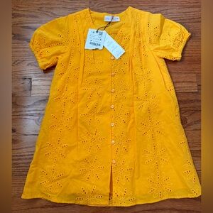 Zara Girls Yellow Eyelet Shift Dress -Size 6 {NWT}